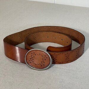 Aeropostale Women's Laser Cut Cognac Brown Leather Belt Buckle 5941 Medium